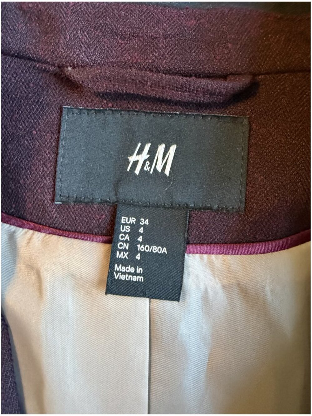 H&M Burgundy Blazer Women’s Size 4 - Picture 4 of 4